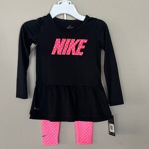 Nike Black Dress with Pink Polka Dot Leggings